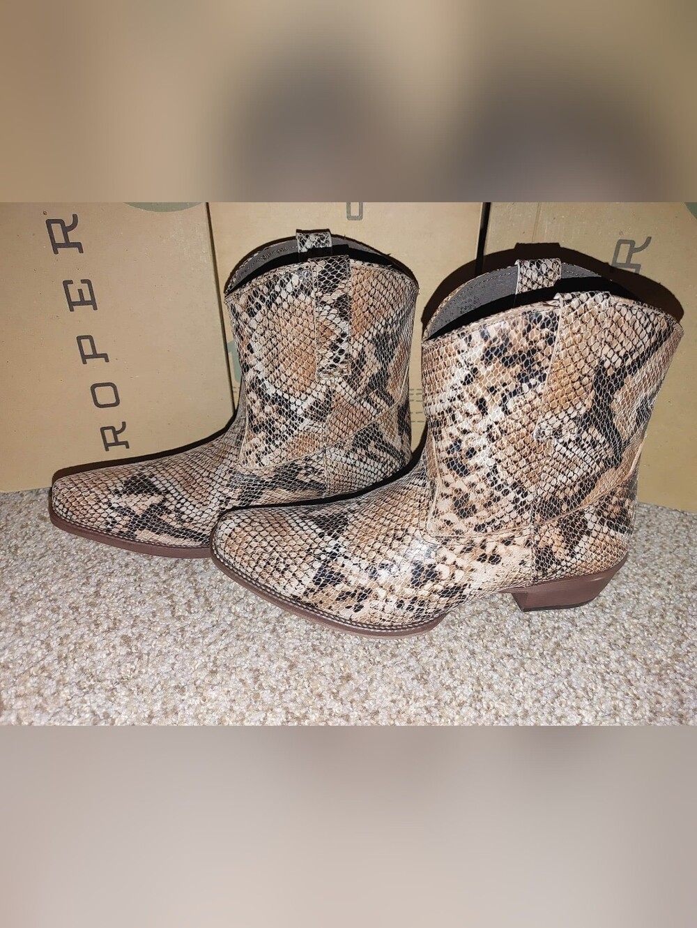 Roper Western Snake-Print Ankle Boots